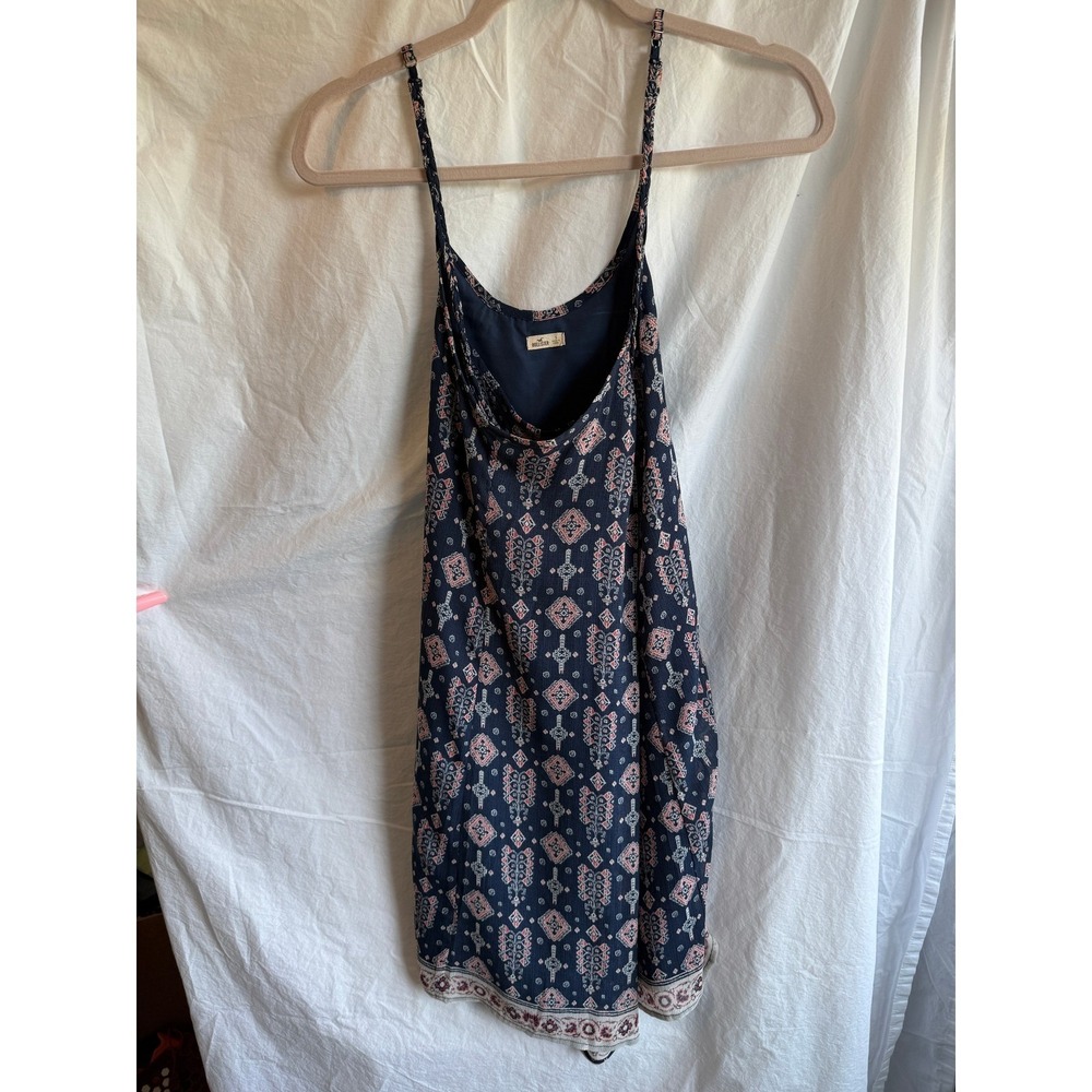 Hollister Navy Blue Geometric Tribal Print Mini Dress Spaghetti‎ Strap Small